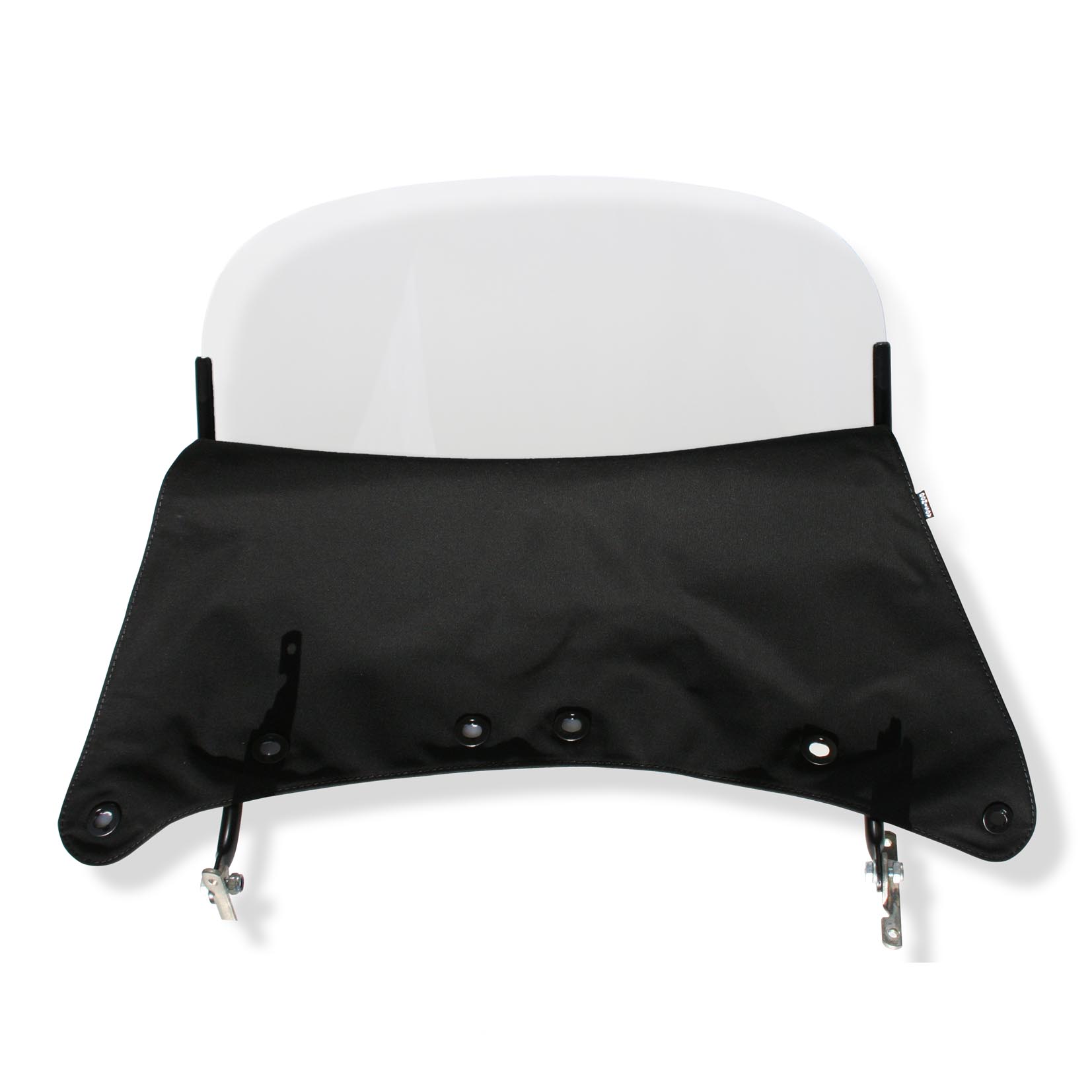sidecar windshield with short glass transparent black frame textile apron