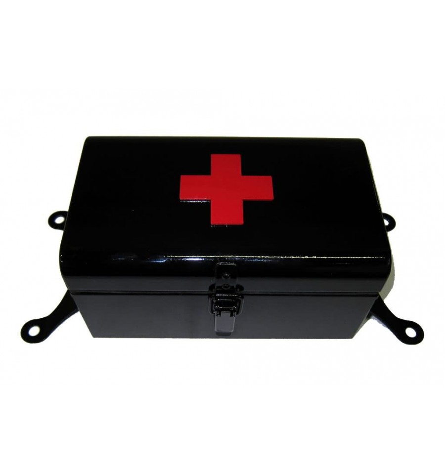 First aid box black with red cross